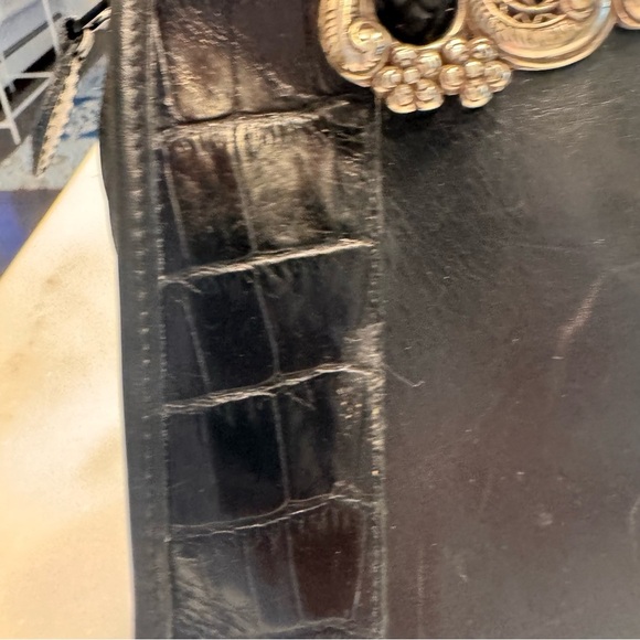 Brighton black leather croc embossed with silver embellishment braided straps - Picture 3 of 16